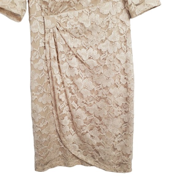 Connected Size 16 Dress Lace Overlay Lined Stretch Faux Wrap Cocktail Champagne - Picture 5 of 12